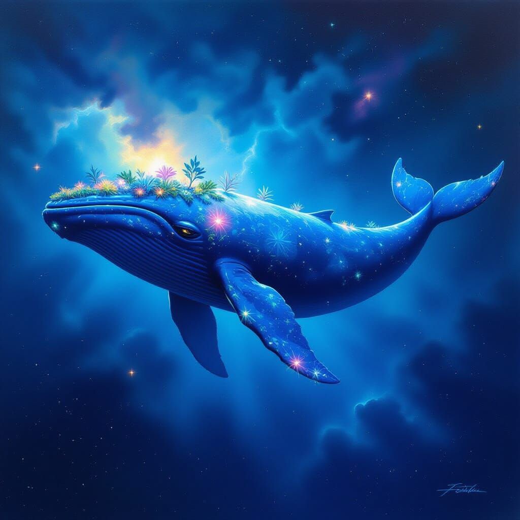 Majestic Space Whale in Nebula, Vintage Sci-Fi Art