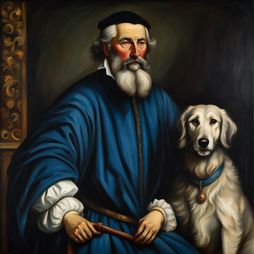 Nobleman with Wolfhound, Old Master Style Portrait