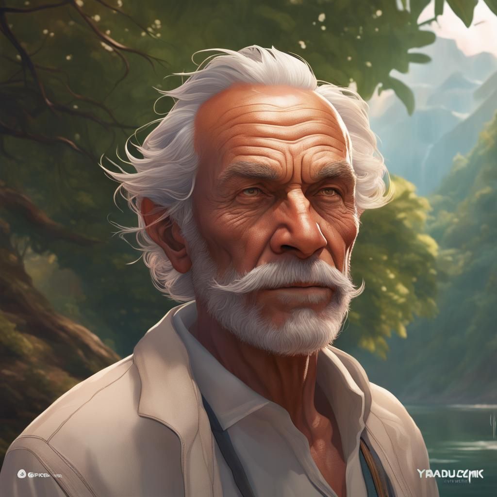 Nature-Connected Old Man Portrait in Hyperdetailed Style