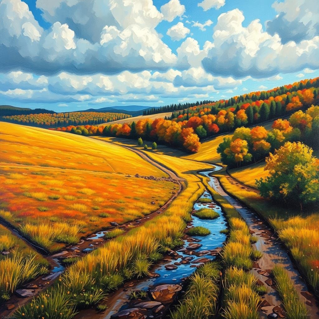 Impressionist Hill Country Landscape After Rain