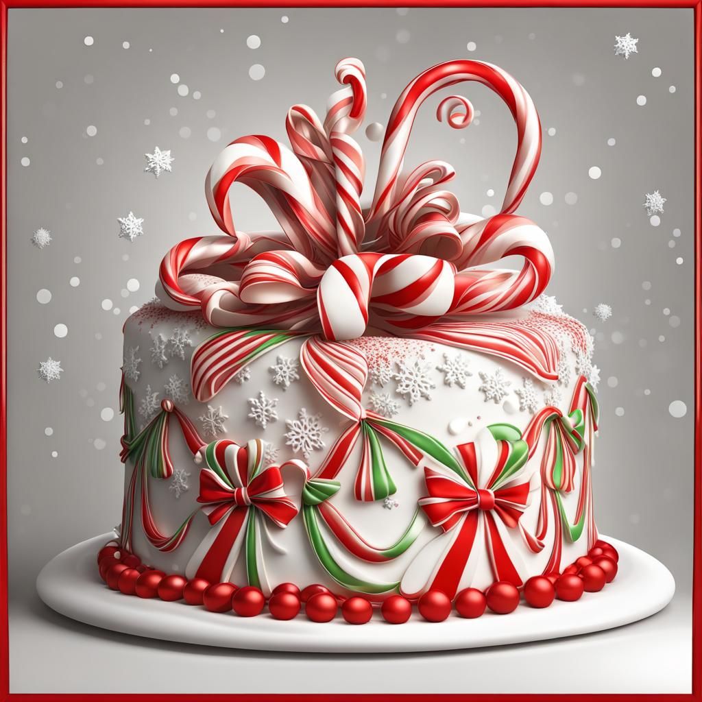 Festive Christmas Cake with Candy Canes and Snowflakes