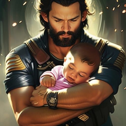 Father and Child Portrait in Hyperdetailed Style