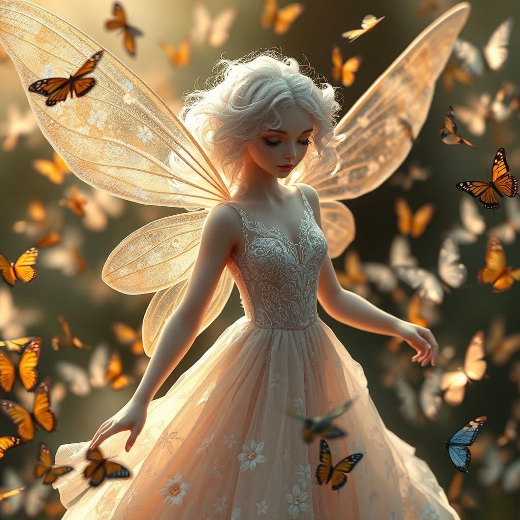 Ethereal Fairy with Butterflies in Dreamy Realism