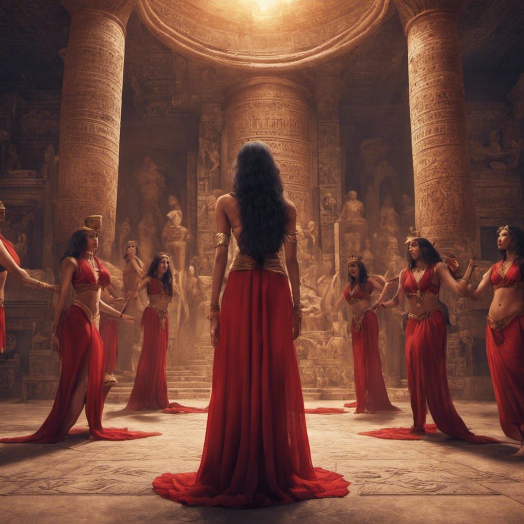 Egyptian Priestess Watching Dancers: Detailed Matte Painting