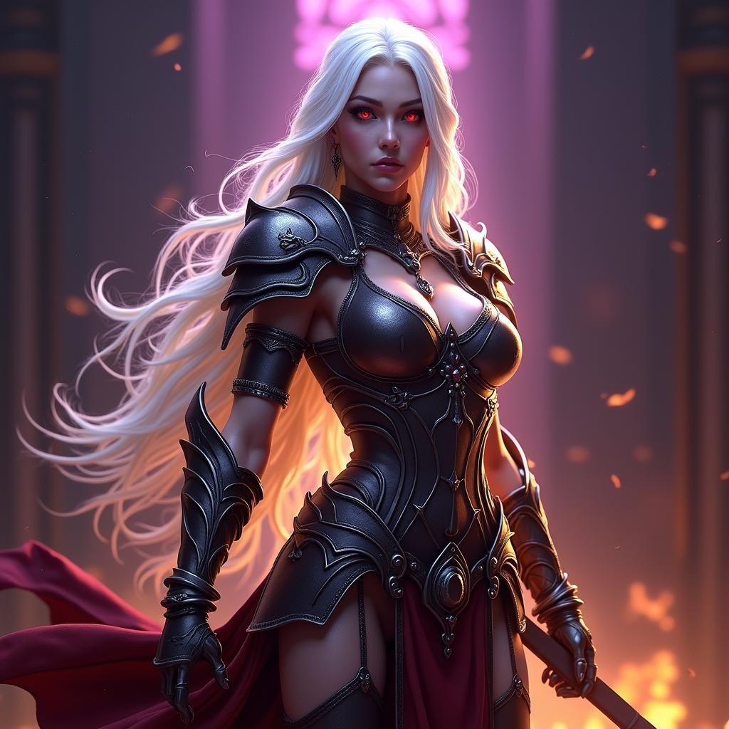 Dhampir Warrior in Iron Armor, Dark Fantasy Art