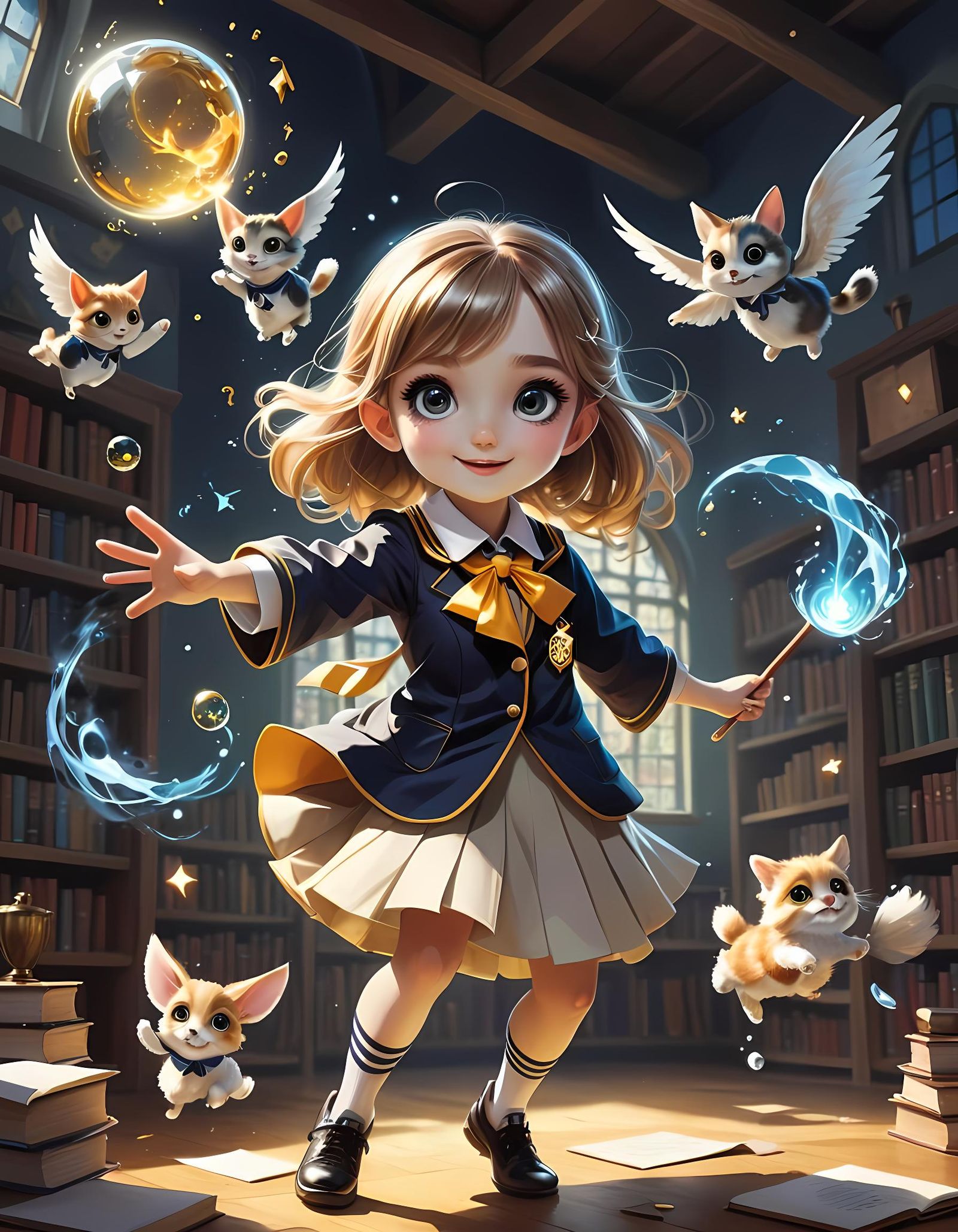Magic School Students Practice Spell Casting
