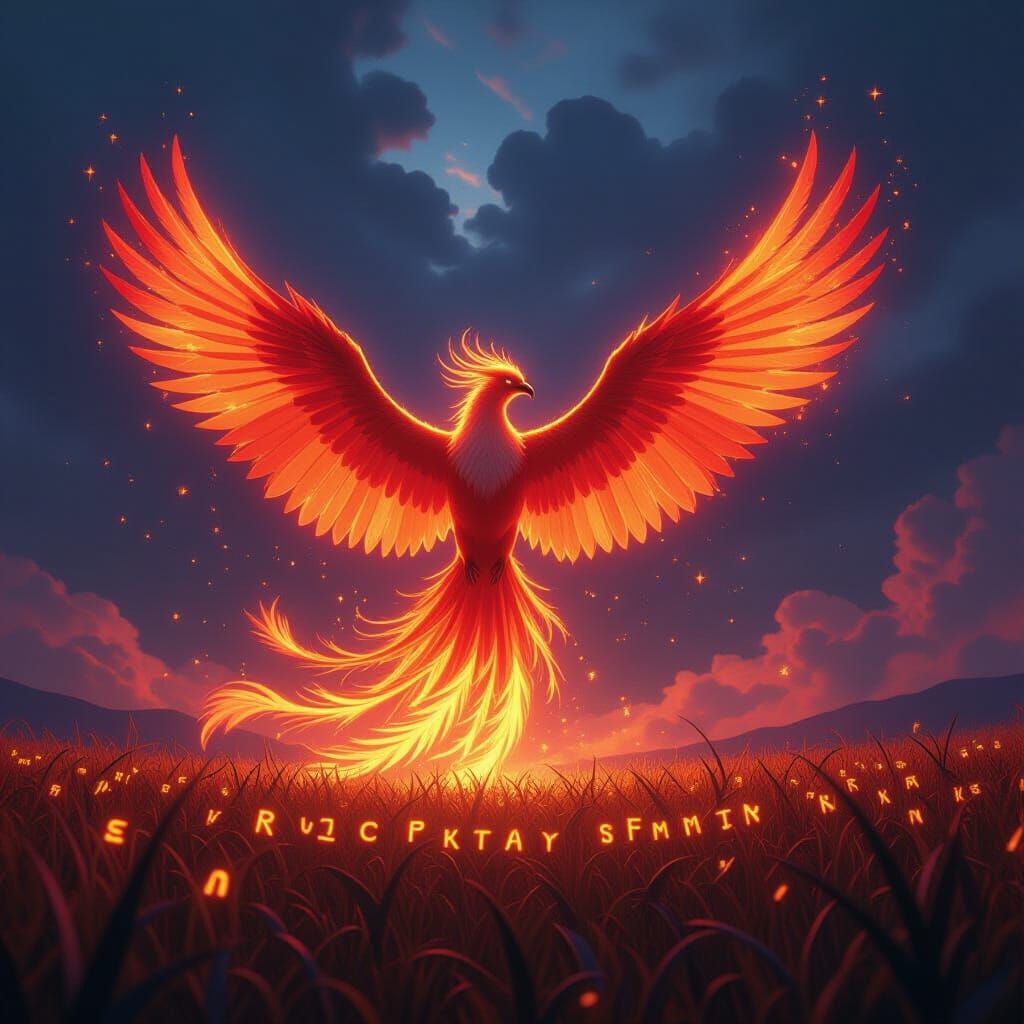 Majestic Phoenix Ignites Cosmic Sky in Anime Style
