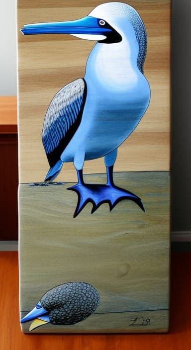 Blue-Footed Booby in Wood Burning Art
