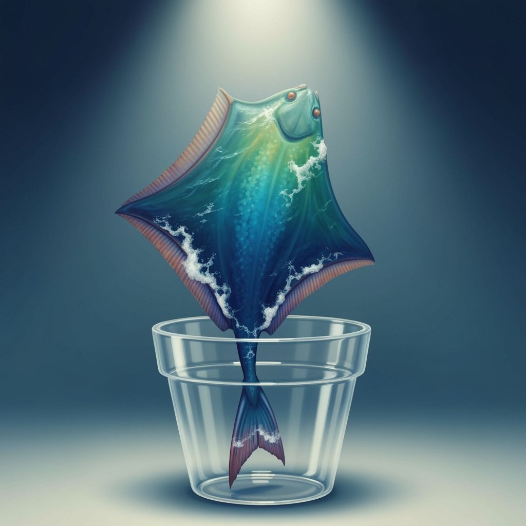 Surreal Oil Painting of a Sea-Colored Skate Growing from a C...