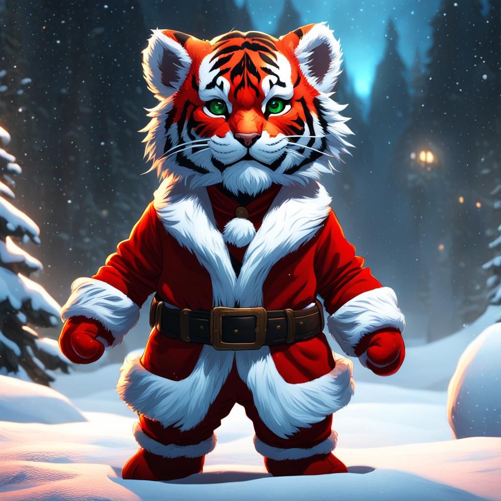 Baby Red Tiger Clause in Winter Wonderland