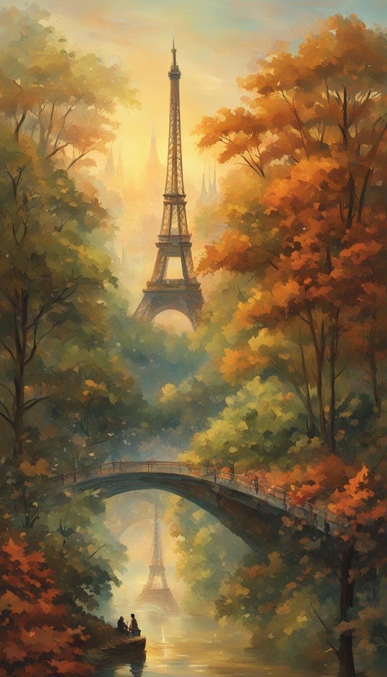 Eiffel Tower in Amazon, Dreamy Oil Painting