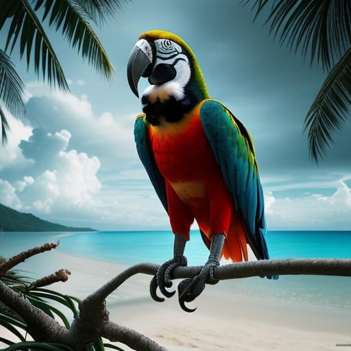 Tropical Beach Snowman with Macaw in HDR