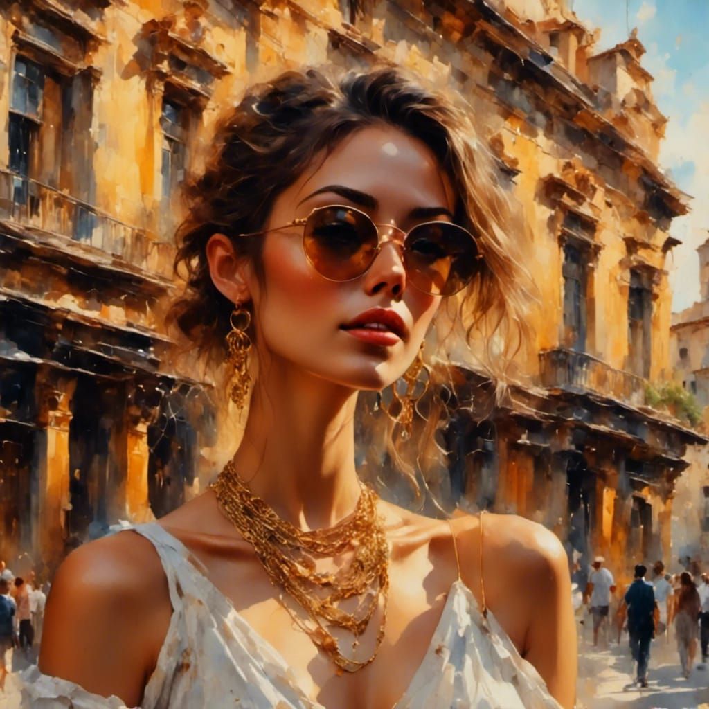 Woman with Gold Necklace in Golden Light