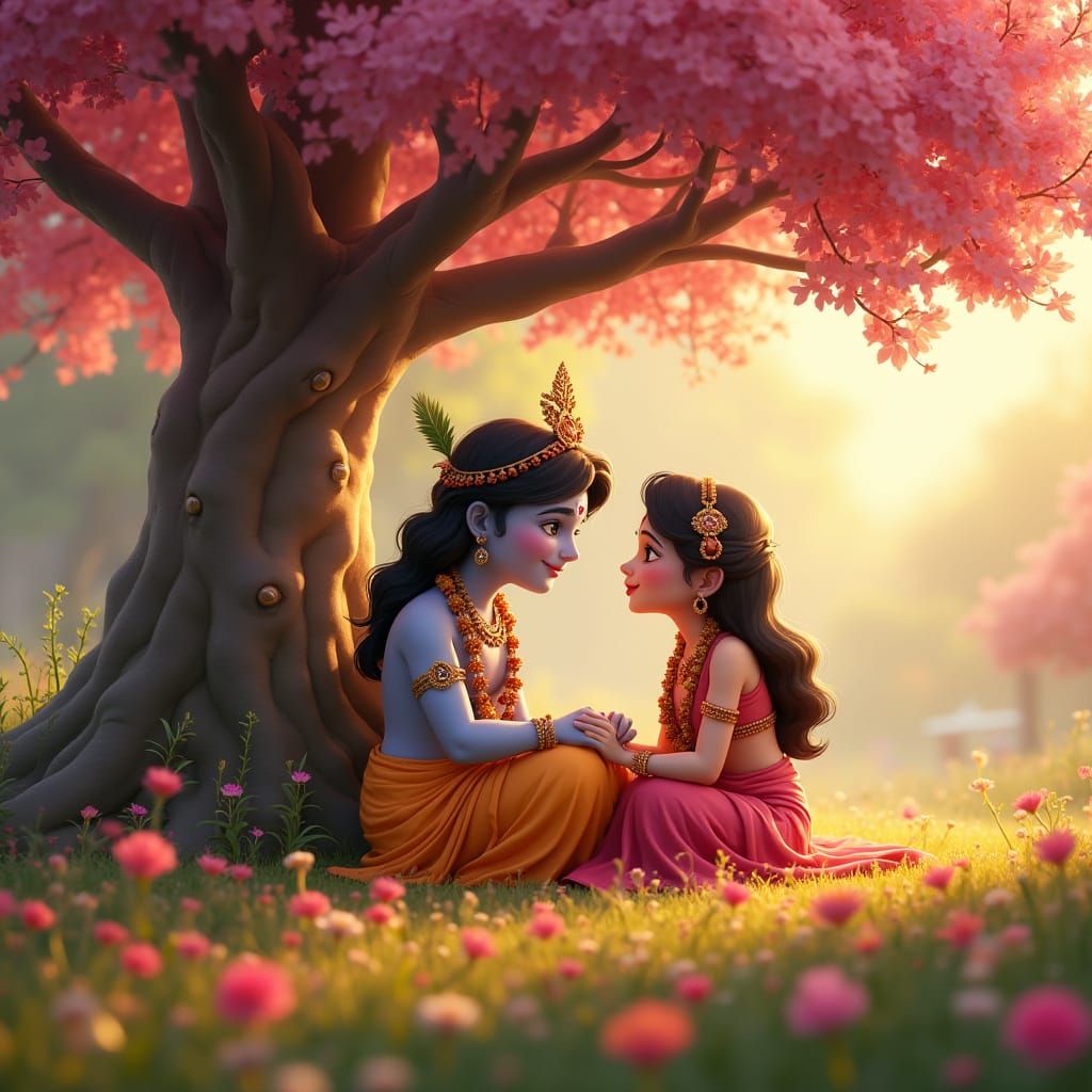 Radha and Krishna: A Cartoon-Style Love Scene