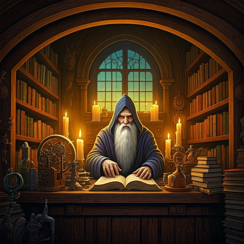 Mystical Wizard in a Haunted Workshop