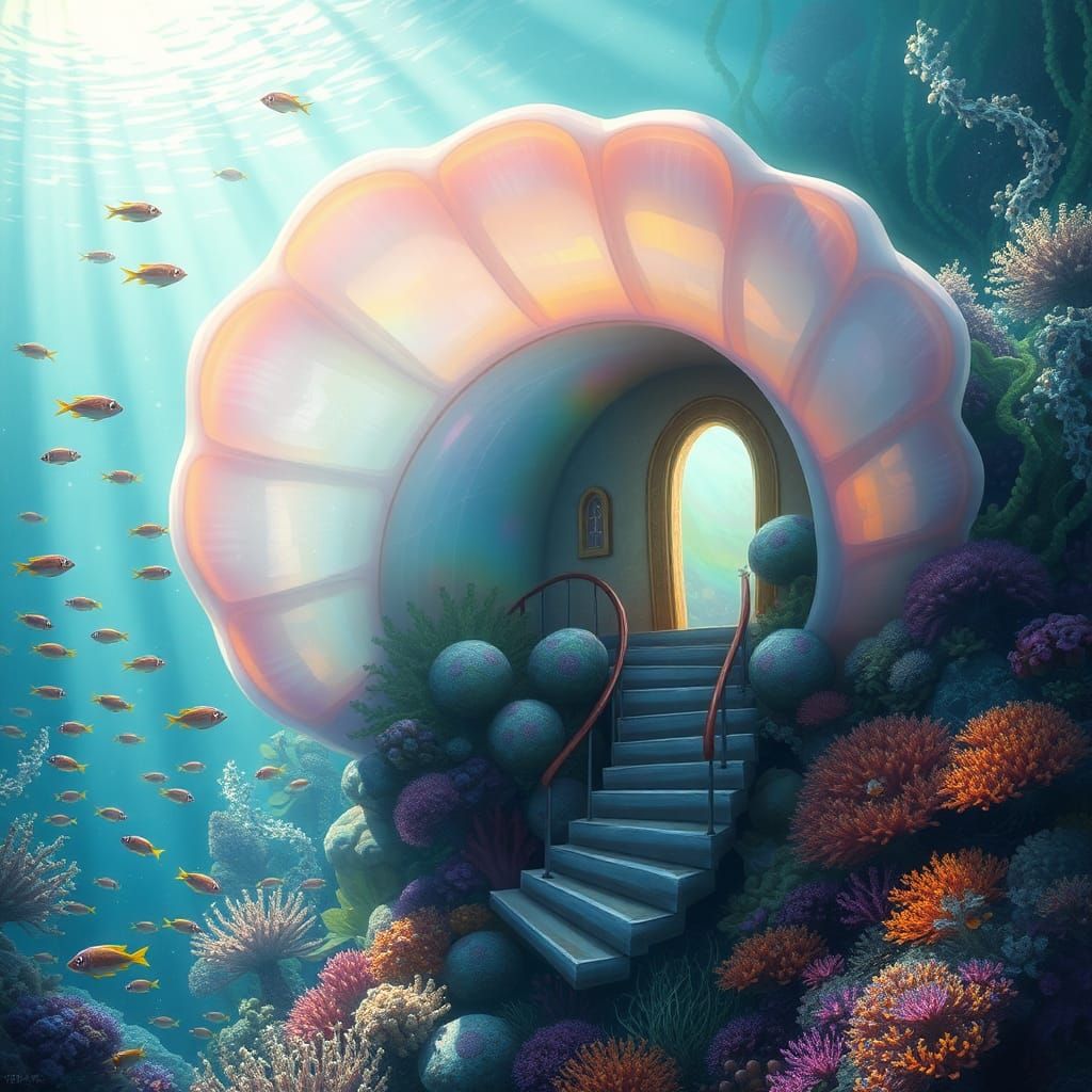 Iridescent Shell House Undersea, Miyazaki-esque