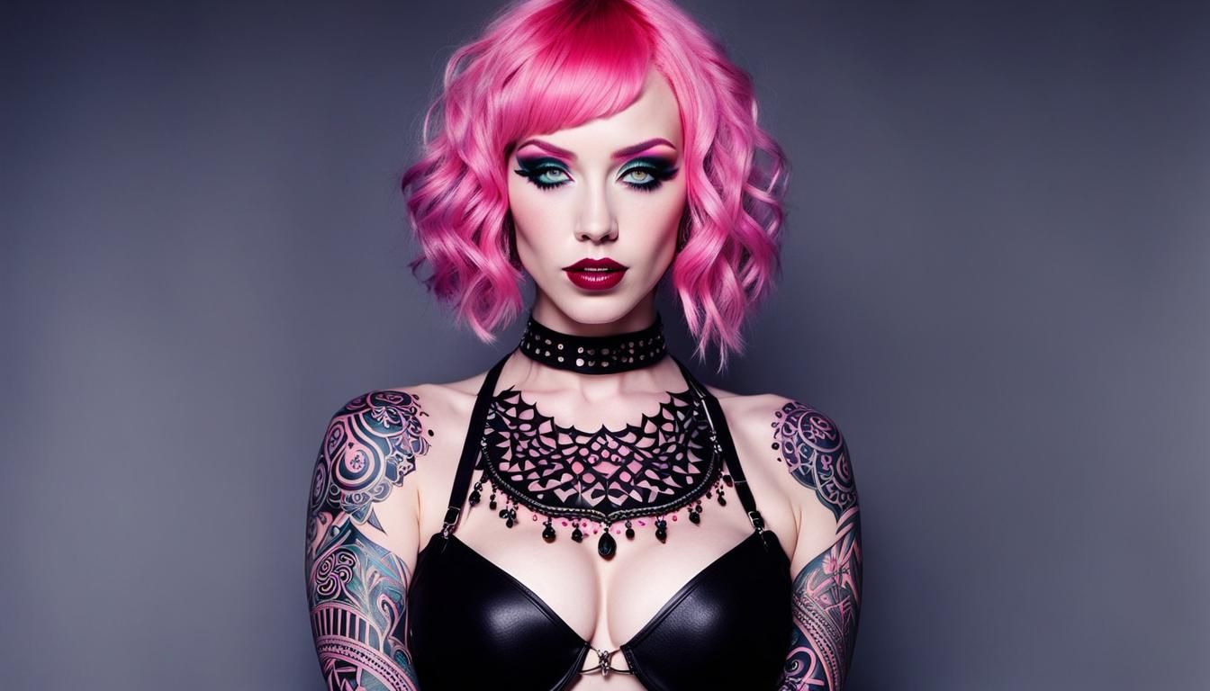 Pink Haired Zombie Goth with Tribal Tattoos