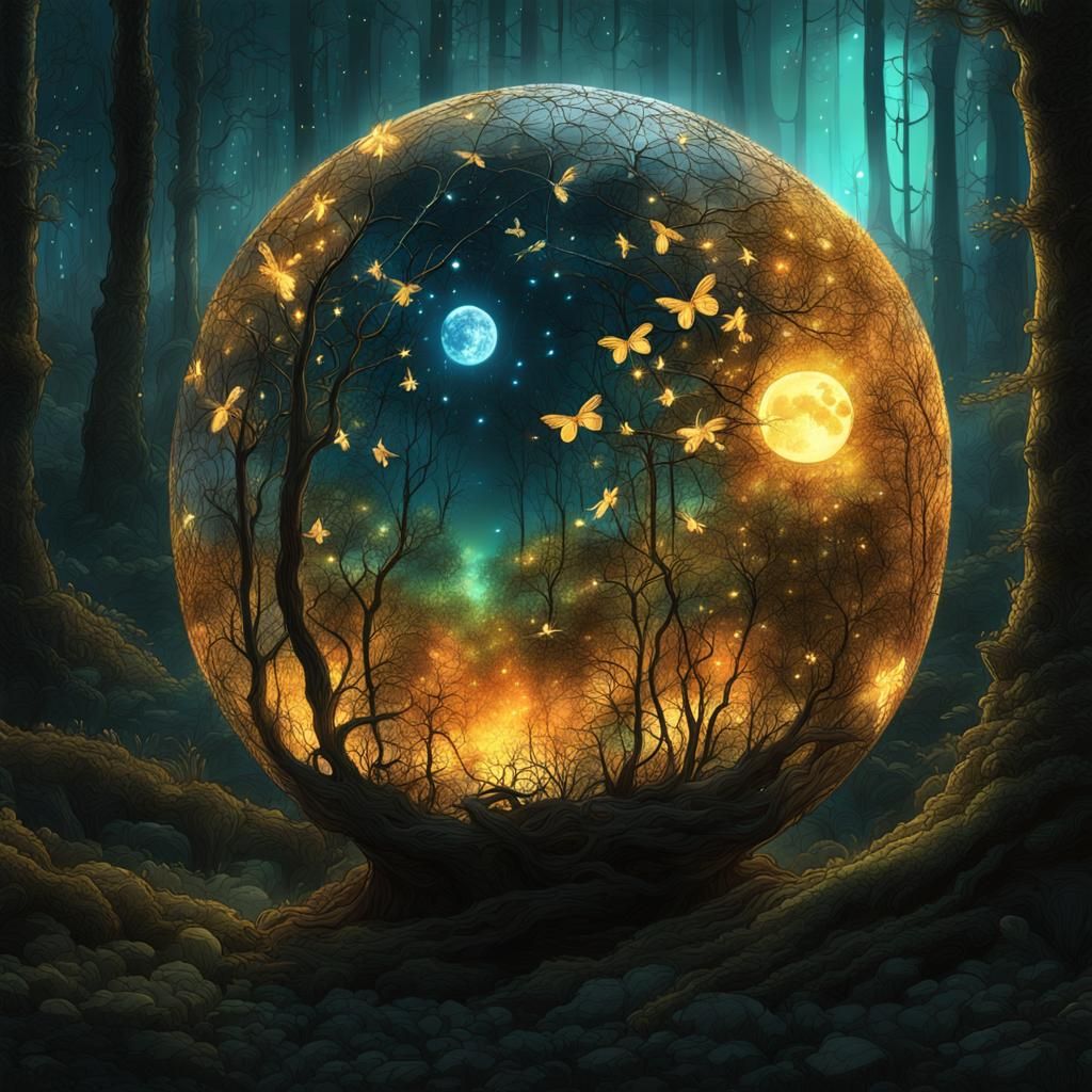 Glowing Chaos Orb in Moonlit Forest