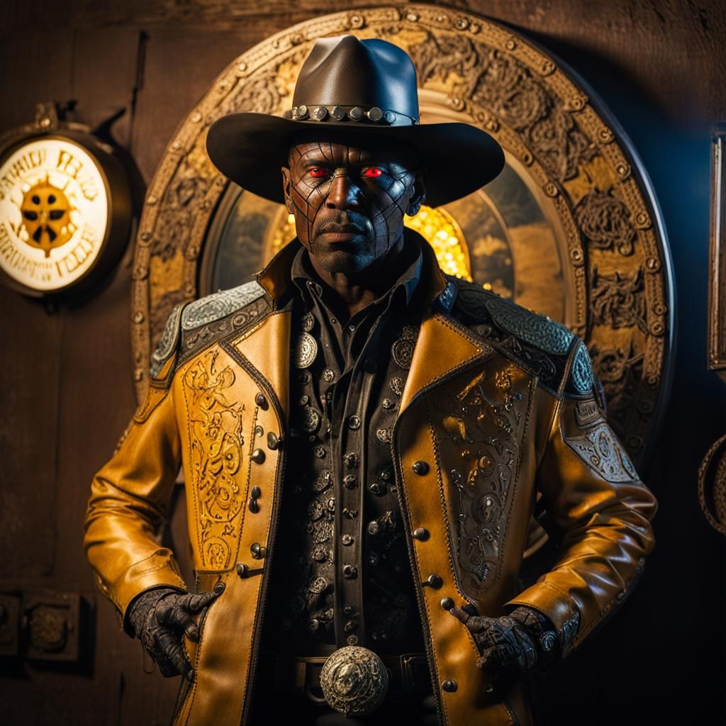 Hellraiser Cowboy with Fiery Reflection, Digital Art