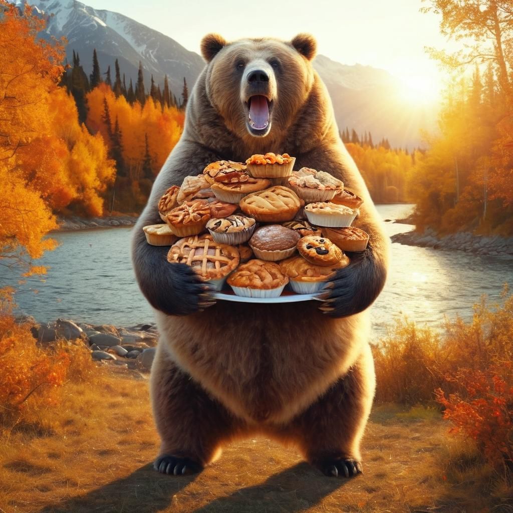 Surprised Kodiak Bear with Pies in Sunlight