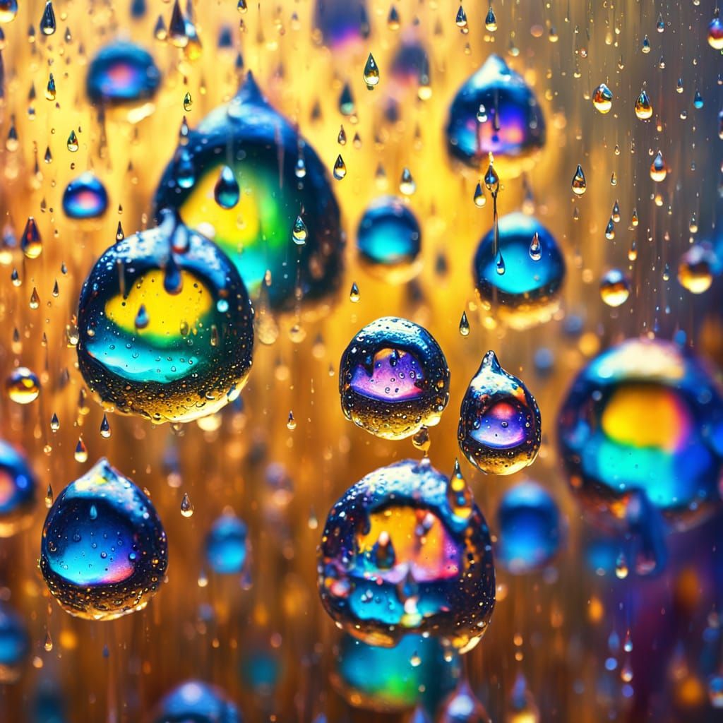 Colourful Raindrops Evaporate: Surrealist Oil Painting