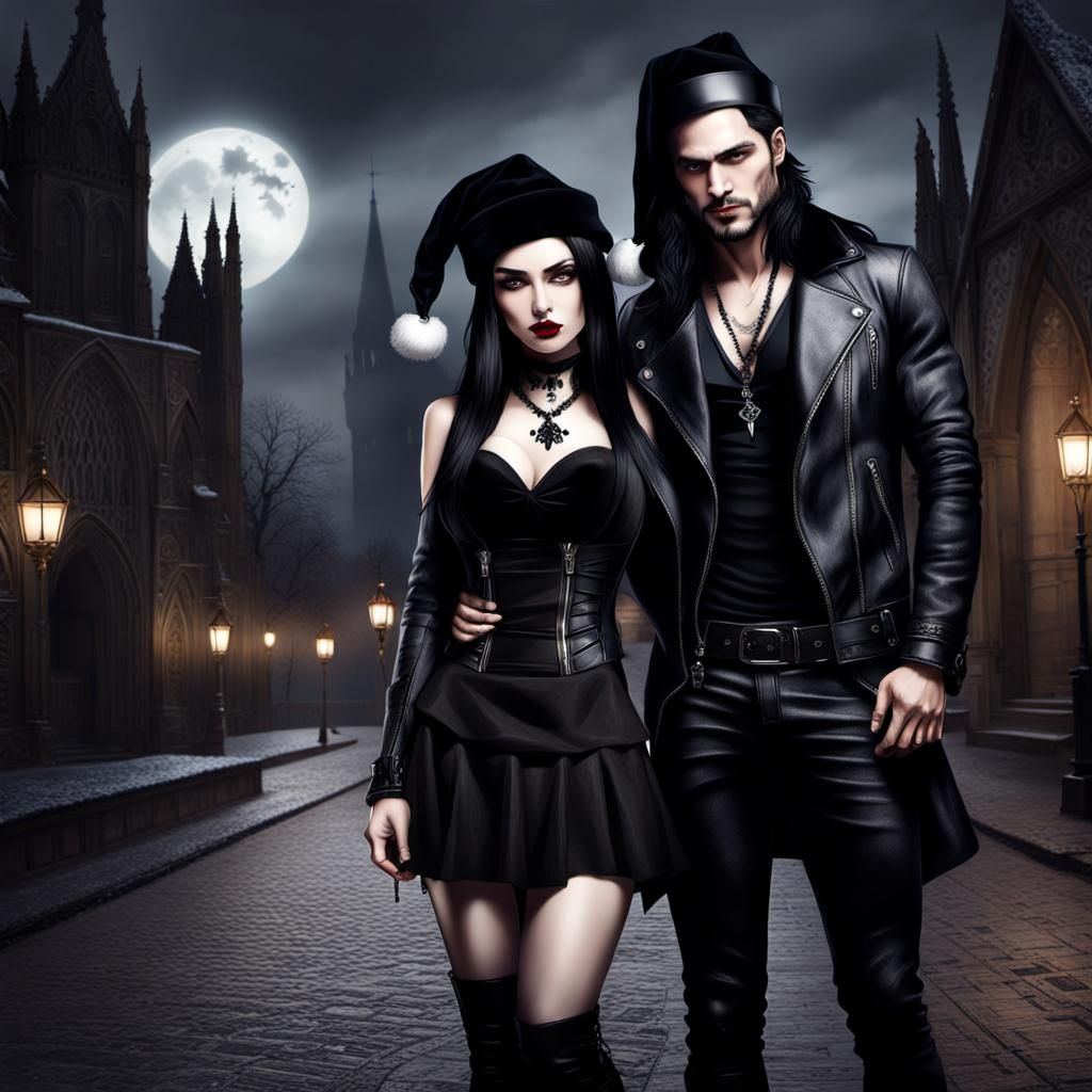 Gothic Couple Celebrates Christmas