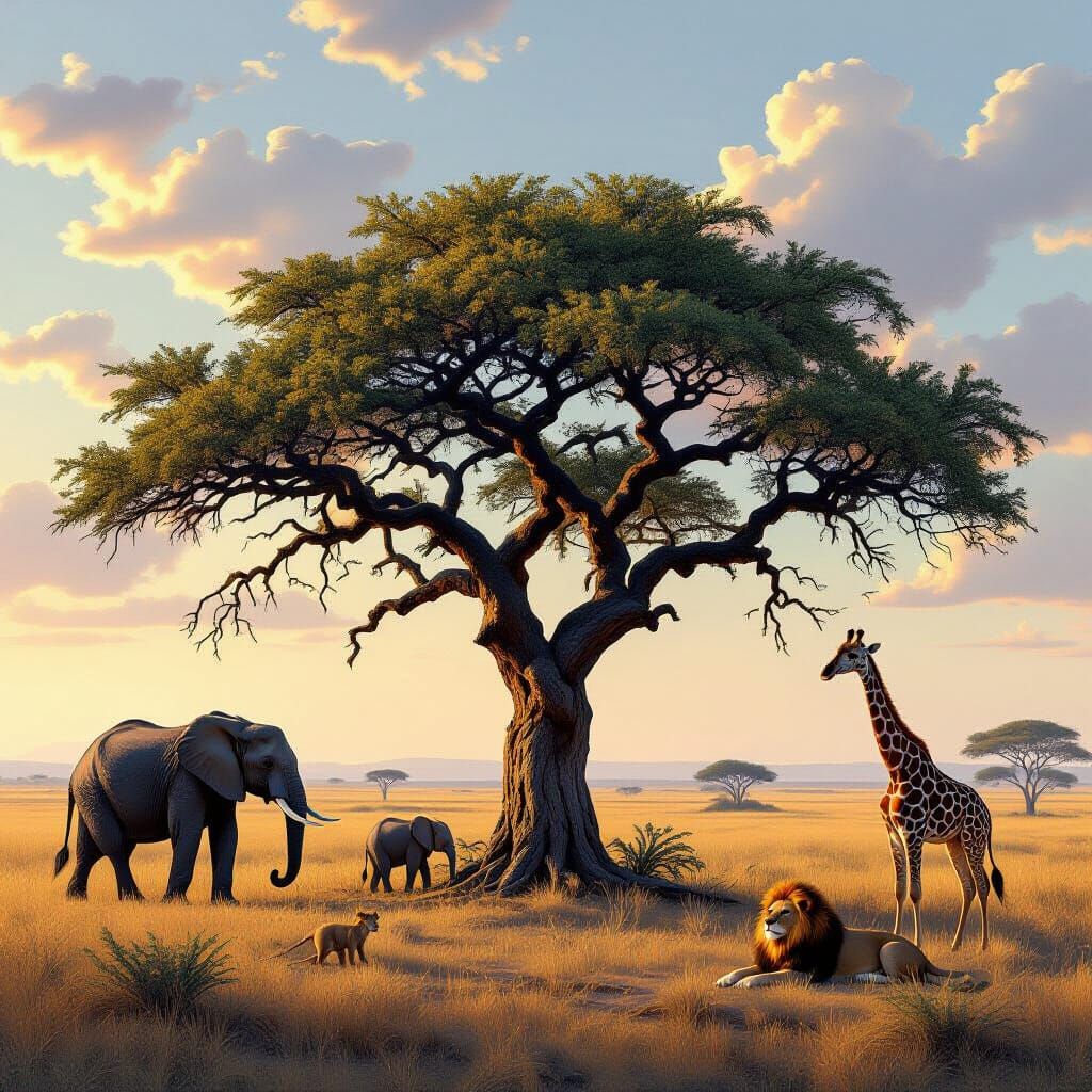 African Savannah with Lone Tree in Ethereal Lighting