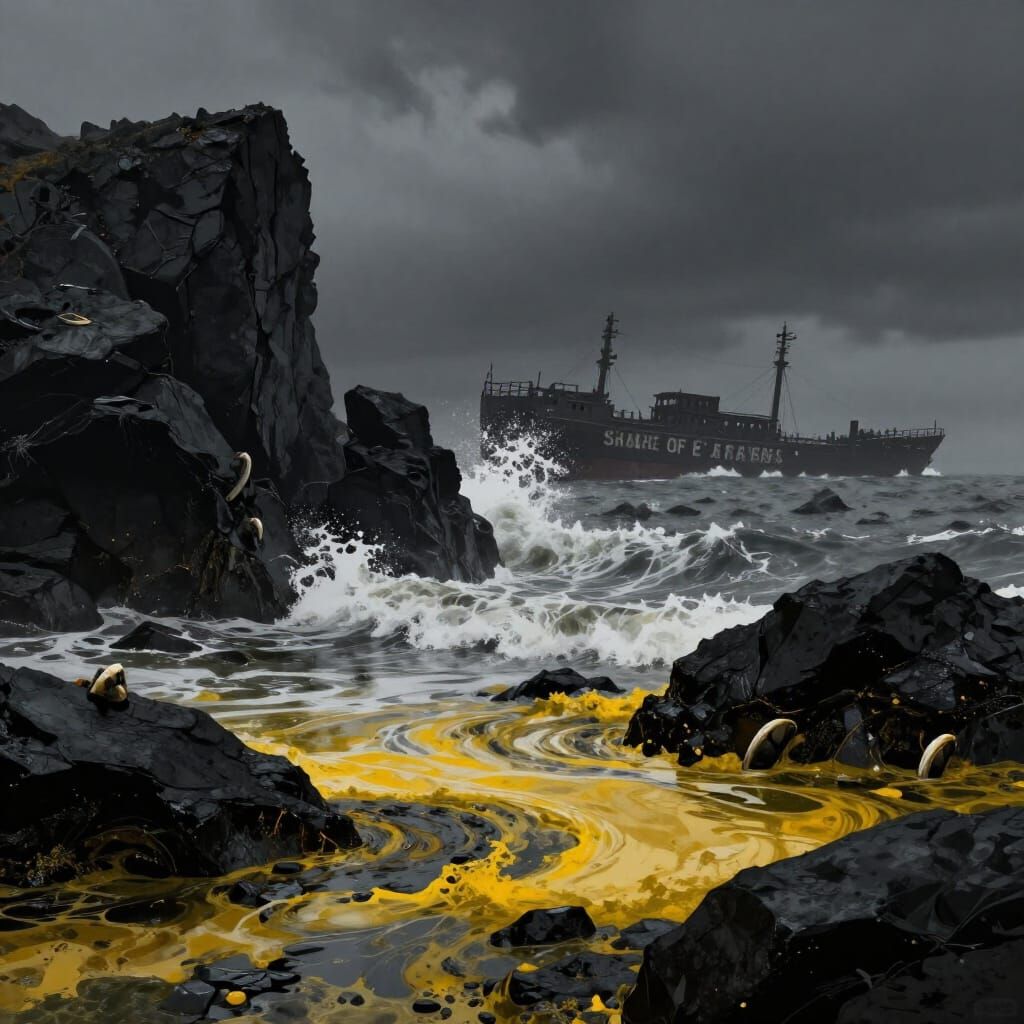 Bleak Shore of Eaten Ships with Jagged Rocks