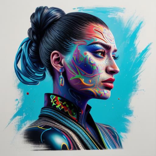 Futuristic Fire Woman Portrait in Graffiti Art Style