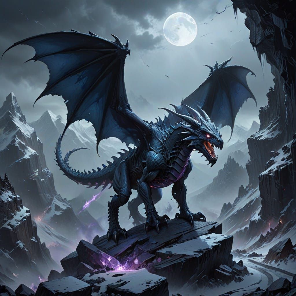 Skeletal Dragon in Blizzard Pass Dark Fantasy Art