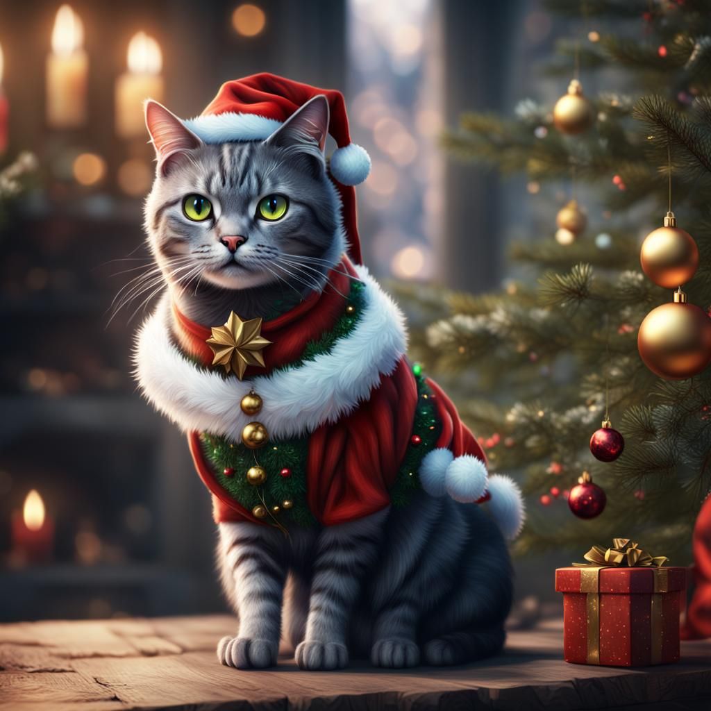 Festive Christmas Cat Concept Art in 8k