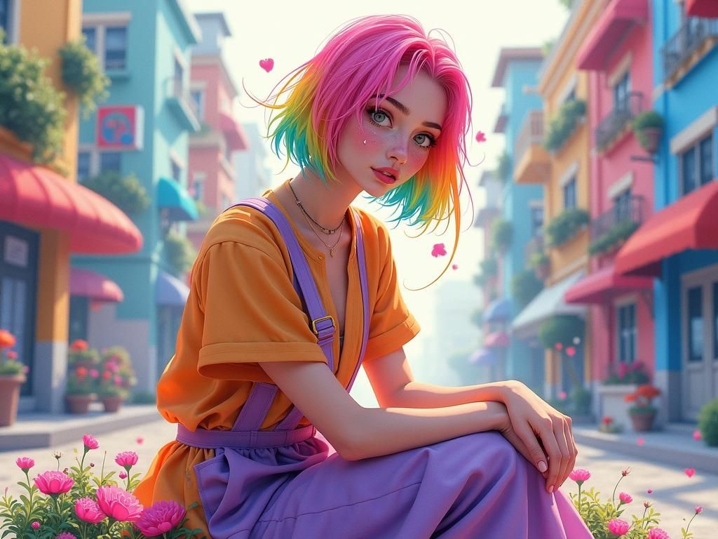 Rainbow Tears in Watercolor Cityscape, Magic Realism