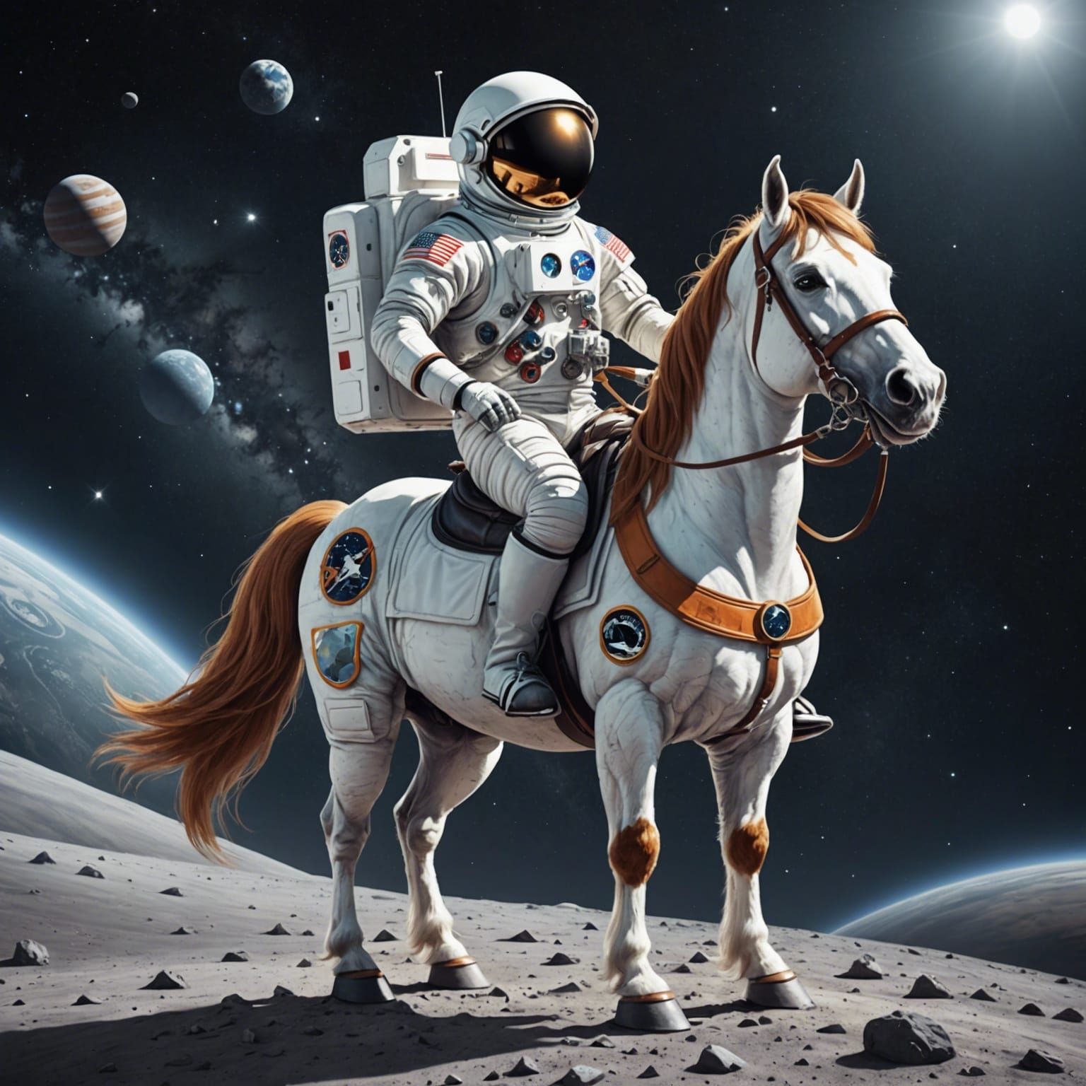 A horse riding an astronaut