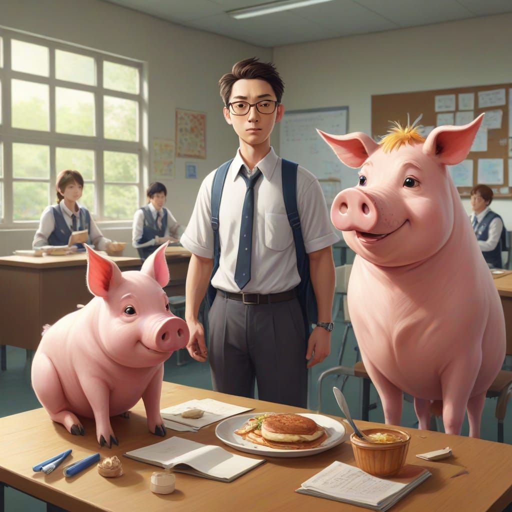 Kawaii Farm Animals in a Japanese School Setting