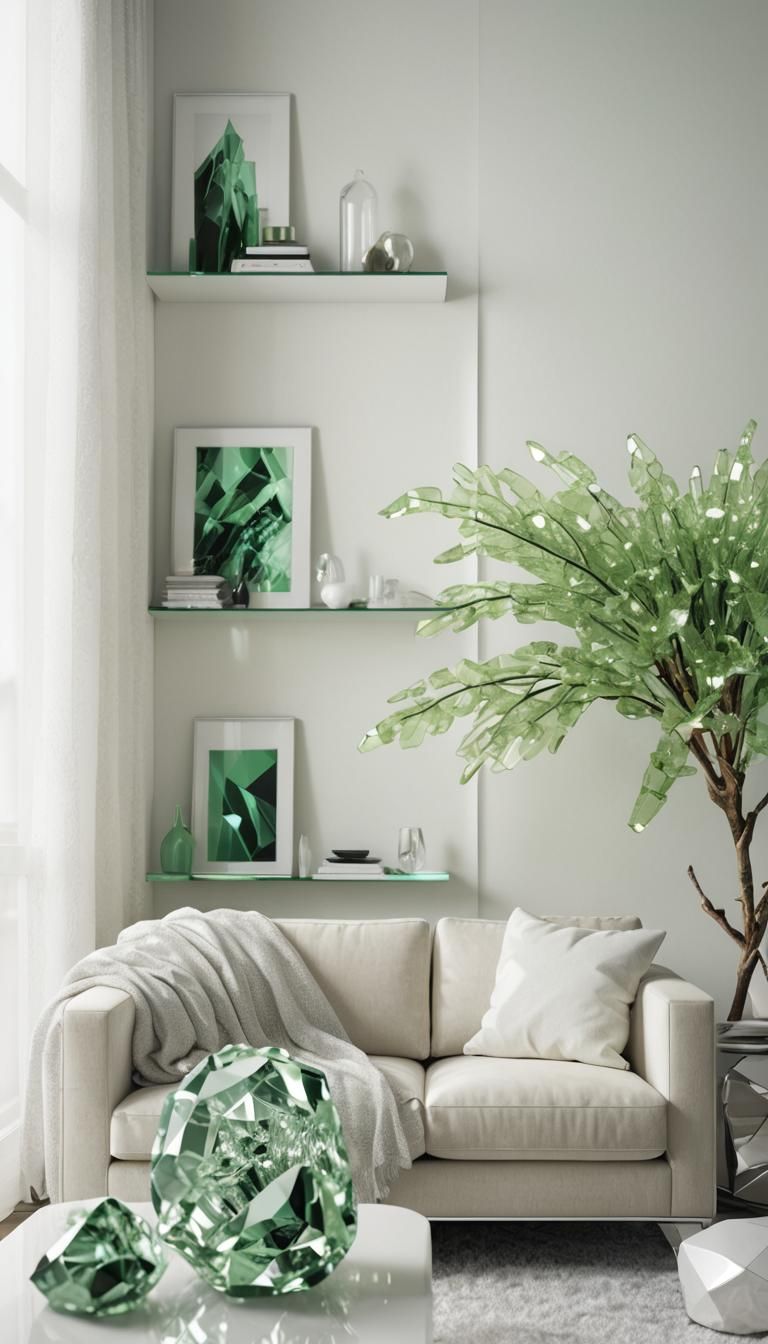 Emerald Crystals on Futuristic Surface: Digital Art