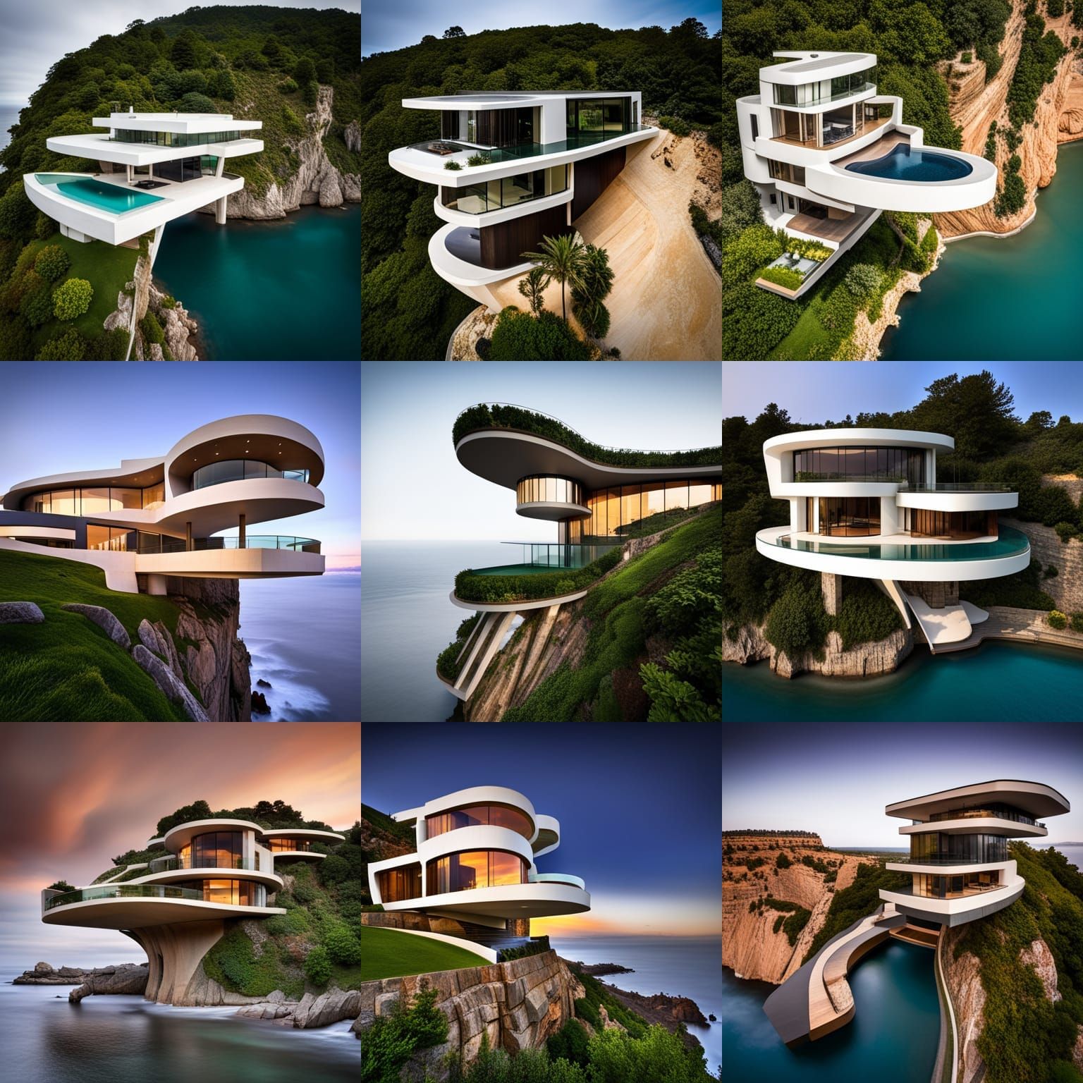 Cantilevered Cliffside Mansion with Curved Architecture