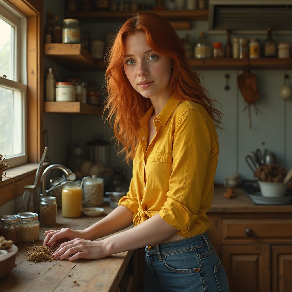 Rustic Kitchen Portrait in Naturalistic Style