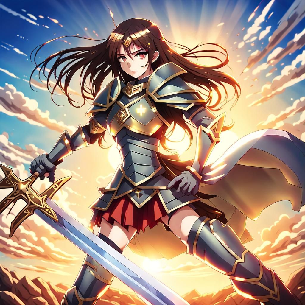 Anime Female Warrior in Crusader Armor