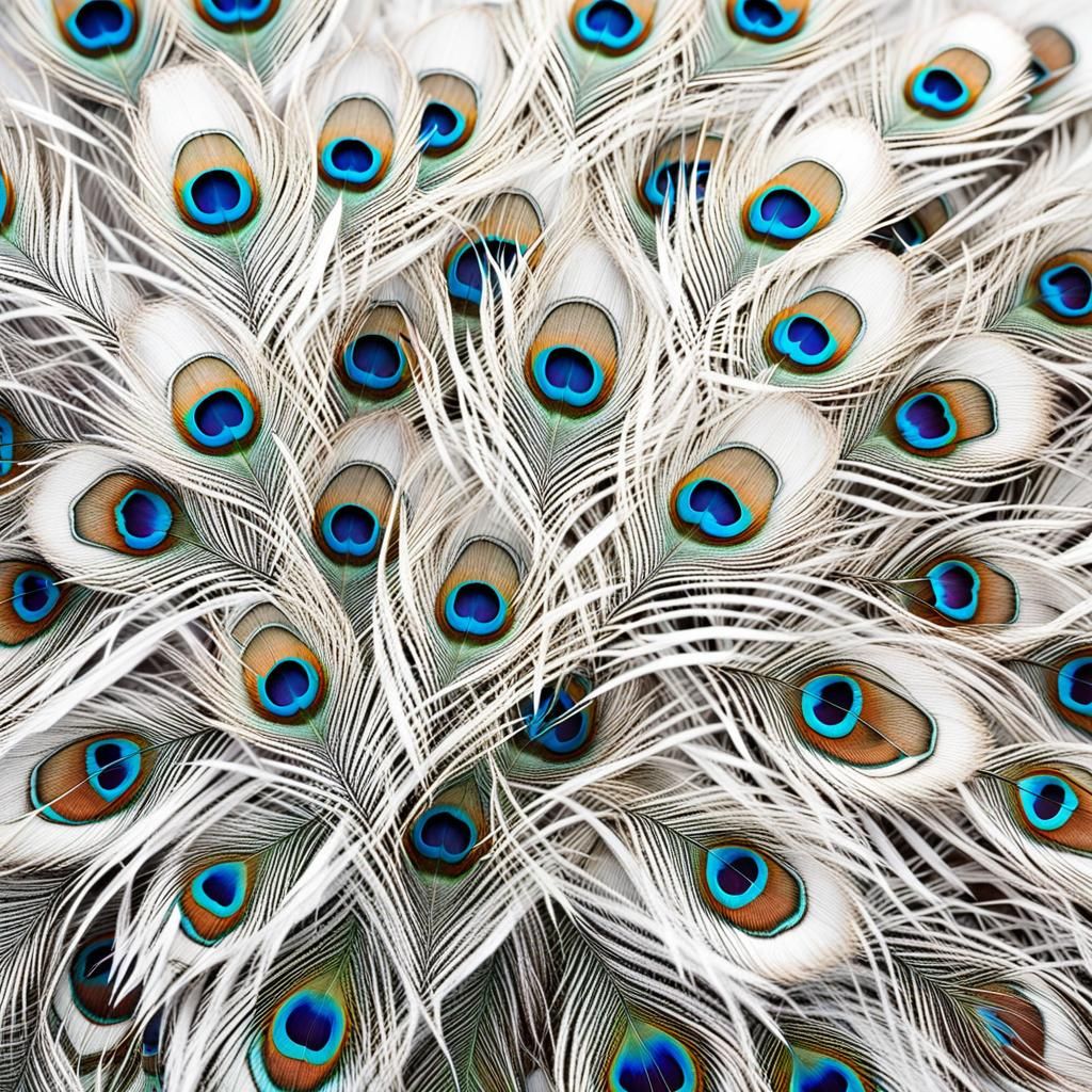 Detailed White Peacock Feathers in High Contrast