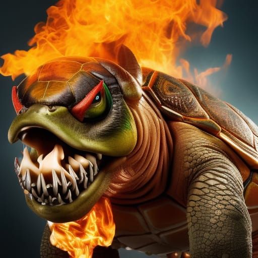 Realistic Bowser Portrait Holding Fireball