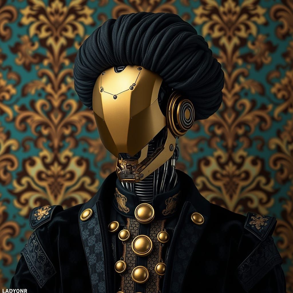 Cyberpunk Aristocrat Robot in Metallic Gold and Black