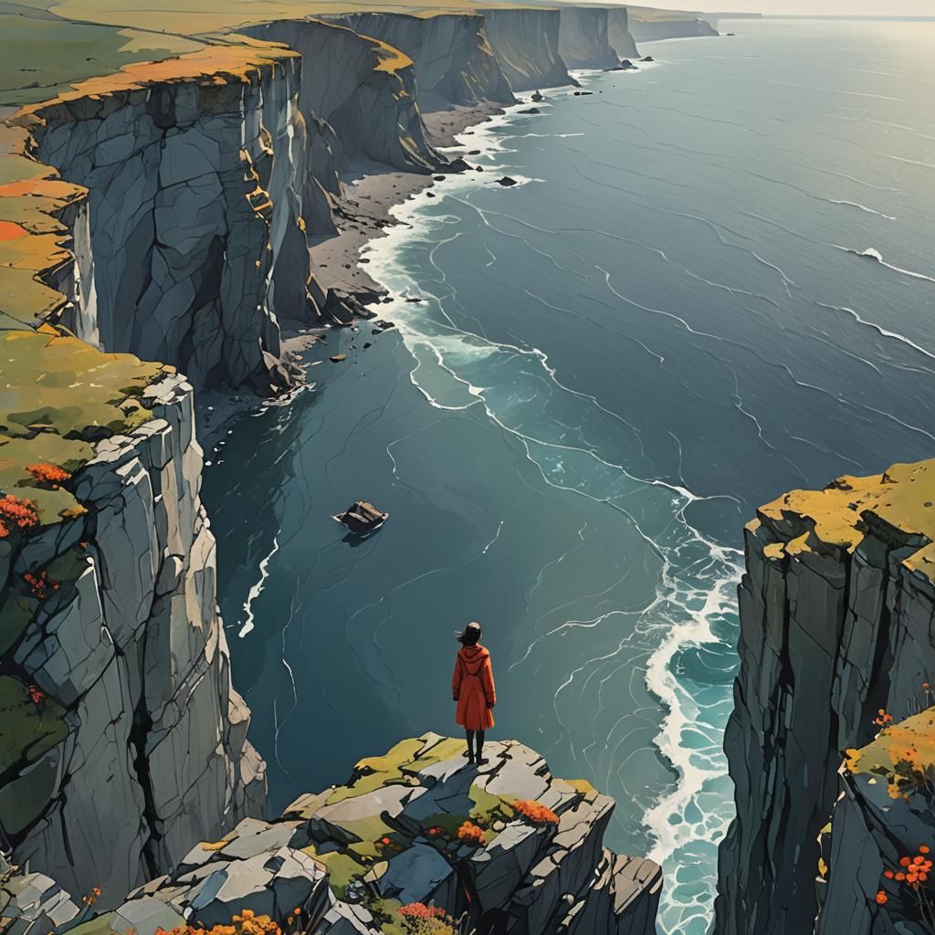 Humanoid Woman Contemplates Nature's Vastness