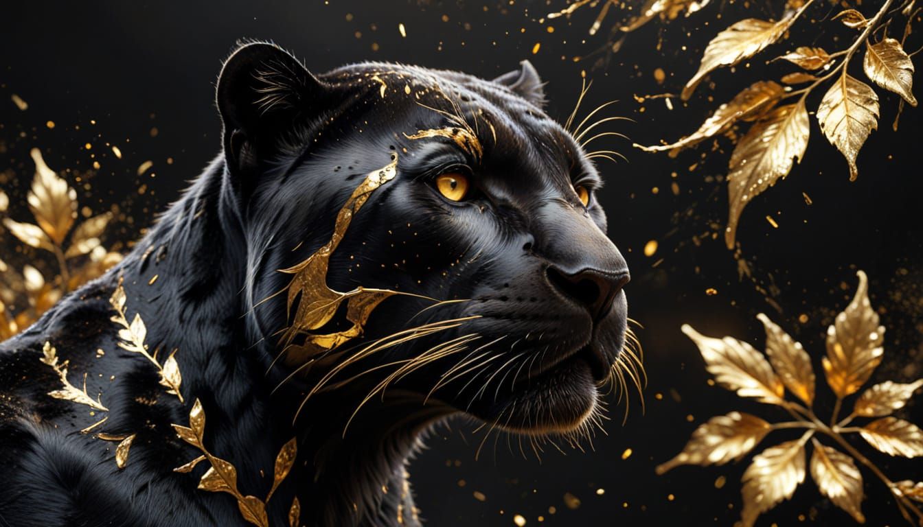 Black Panther Dissolving into Gold Dust