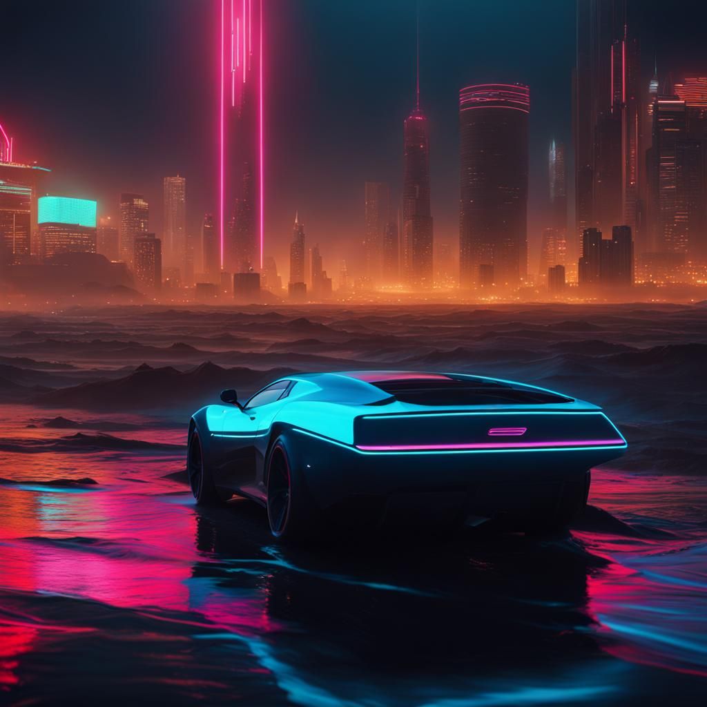 Neon Streams on a Dark Sea: Cyberpunk Style