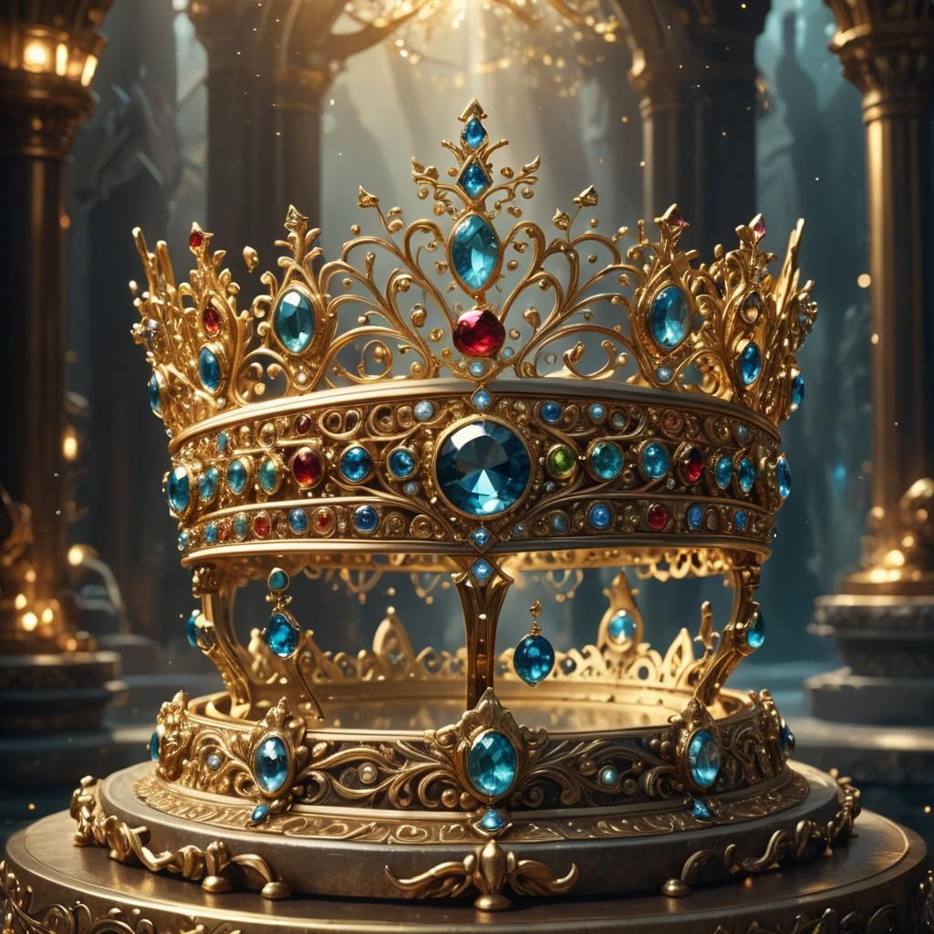 Golden Jeweled Tiara Guarded by Magical Creature