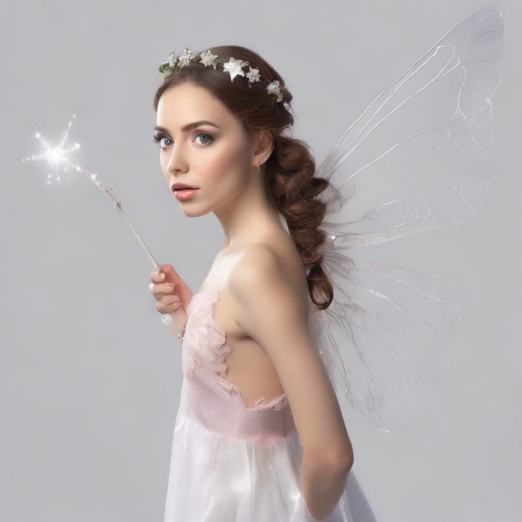 Fairy with a wand on a totally white background