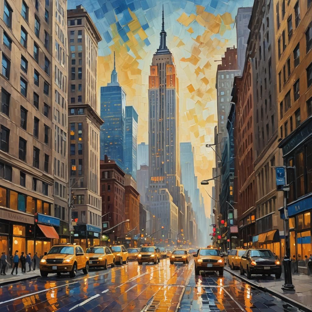 Empire State Building in Expressionist Neo-Impressionism Sty...