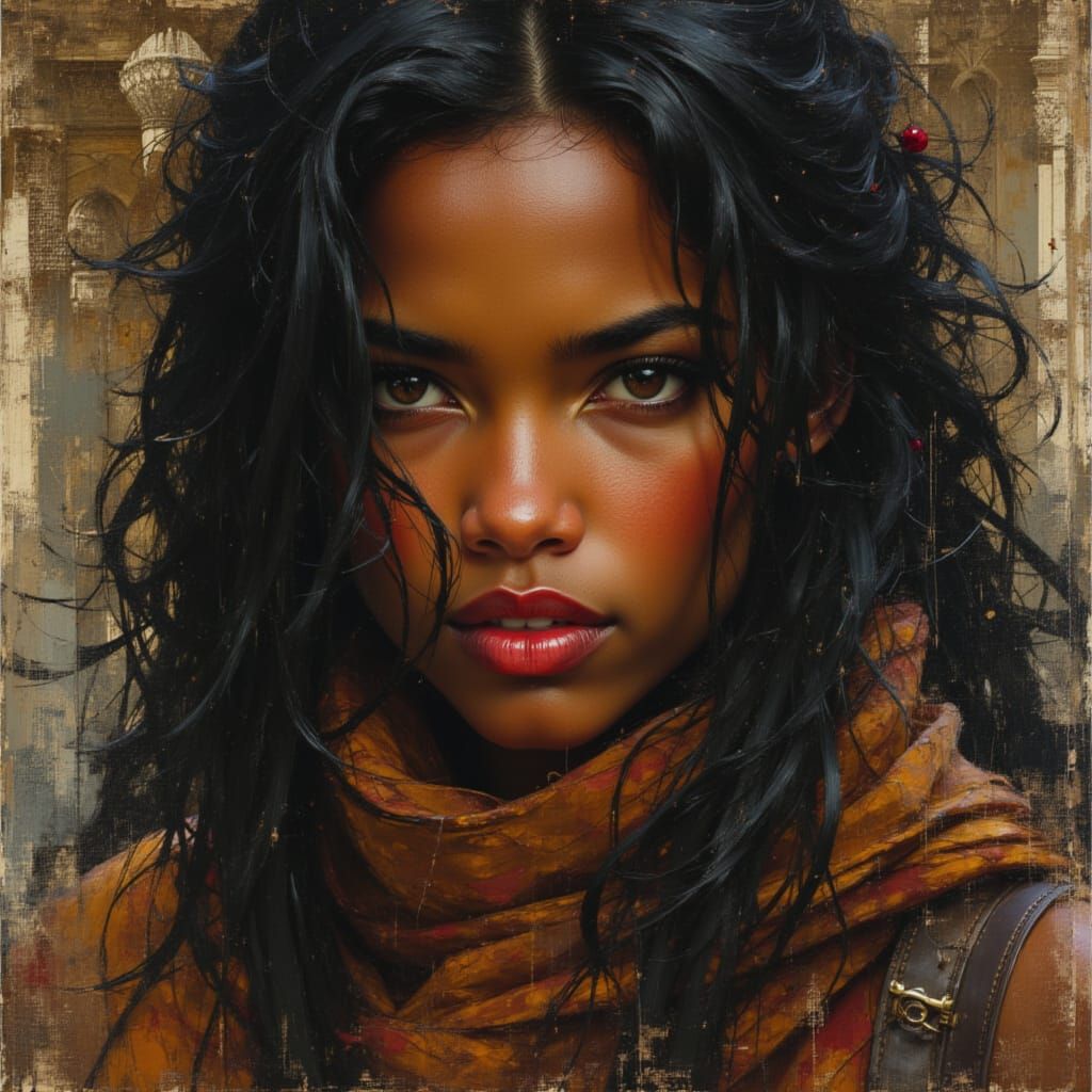 Black Warrior Goddess Portrait in Studio Style