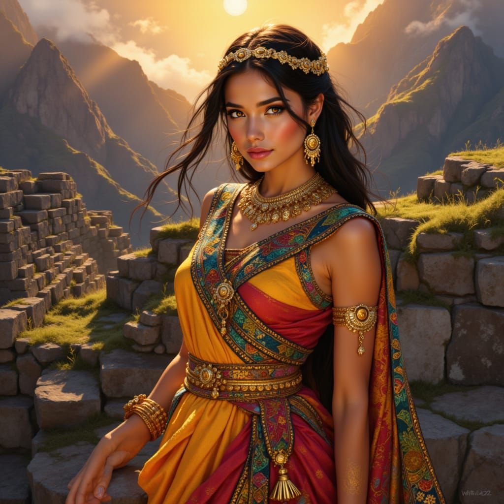 Inca Princess at Machu Picchu in Hyperrealistic Style