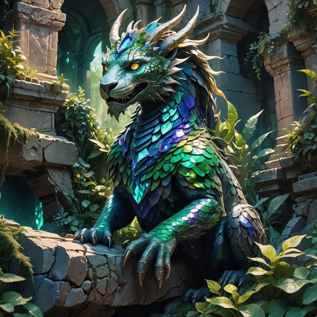 Mythical Creature in Ruins: Fantasy Concept Art